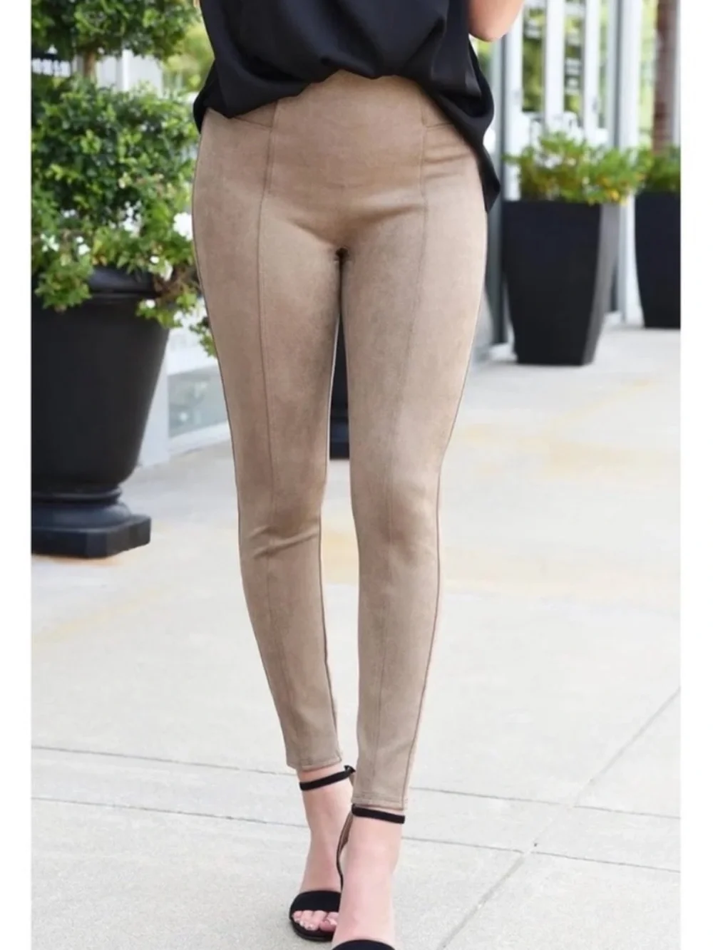 SPANX Faux Suede High Waisted Leggings Tan Size S